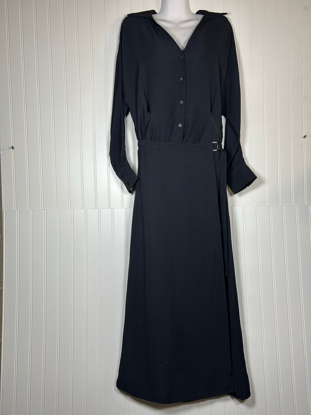 Massimo Dutti Black Midi Dress Wrapped Skirt Connected to Button Up Top Sz XS